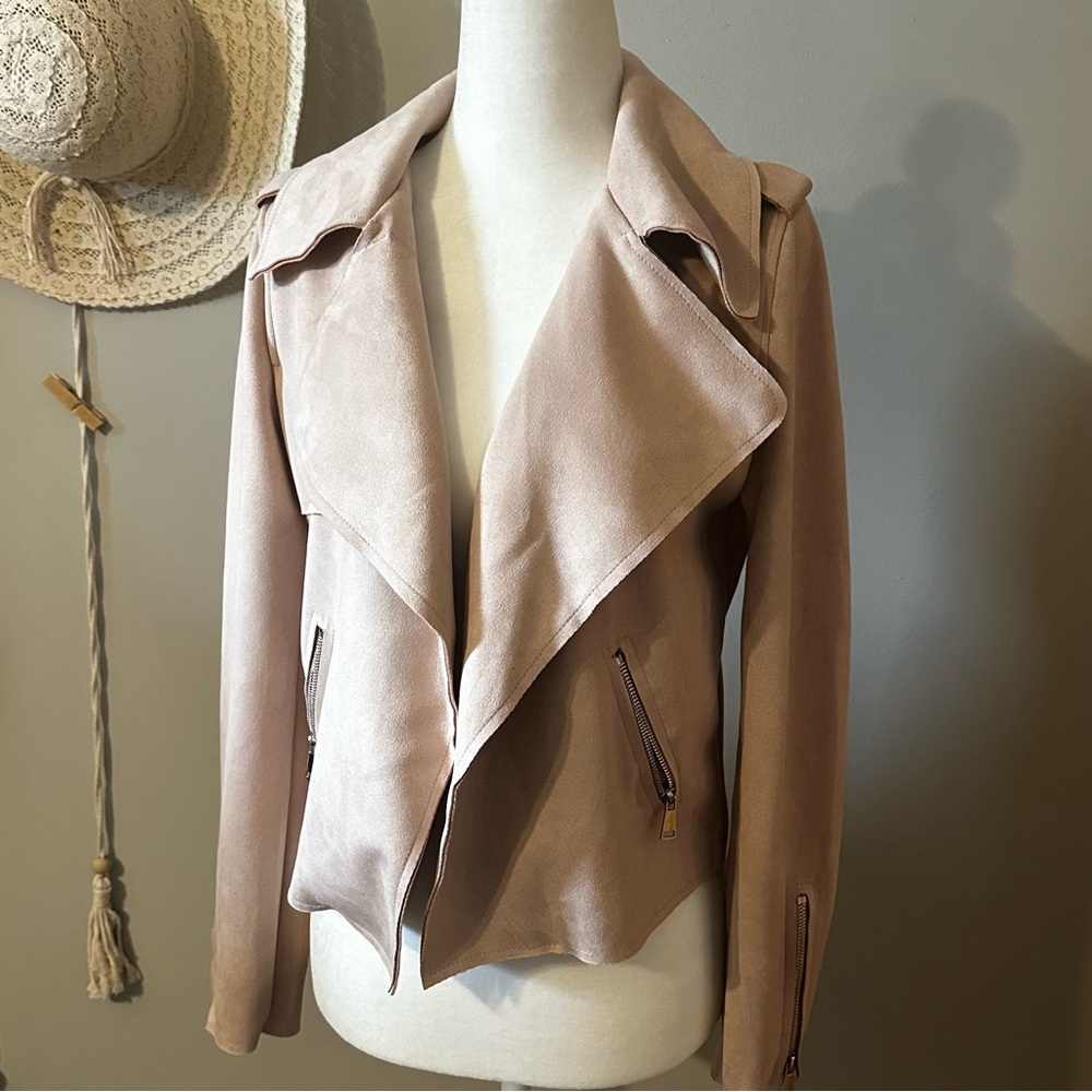Pink Faux Suede Moto Jacket